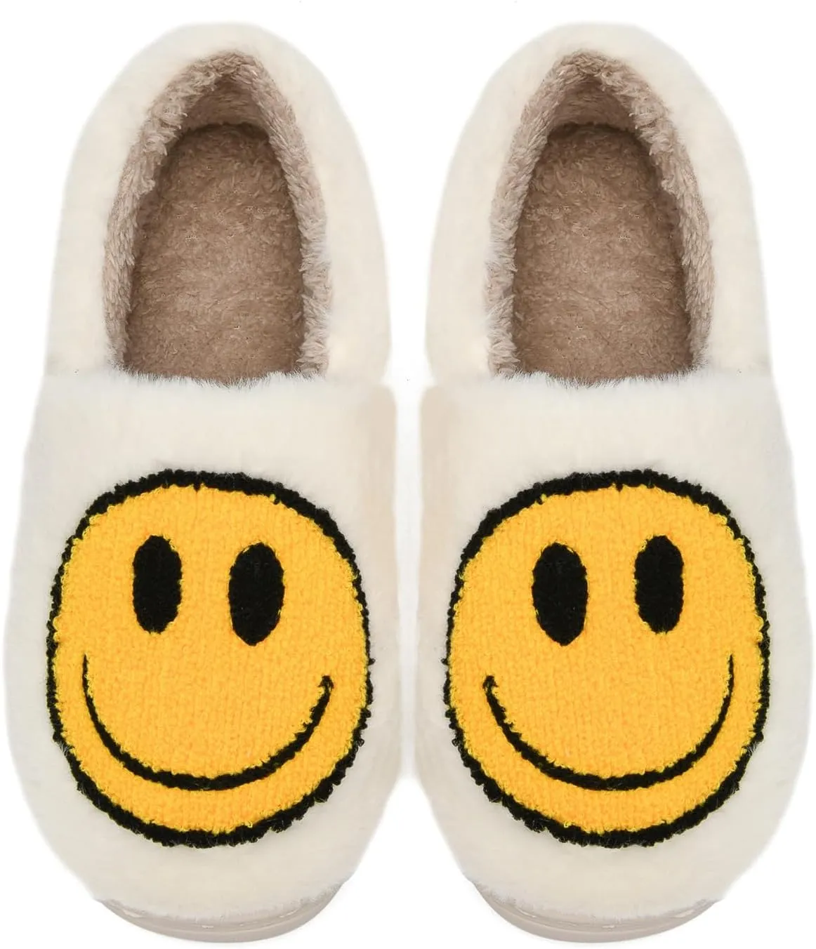 Kids Smile Face Slippers for Boys Girls, Cute Plush Fuzzy Toddler Infant Happy Face Slippers, Indoor Outdoor Non-slip Robber Sole with Memory Foam Warm Pillow House Shoes