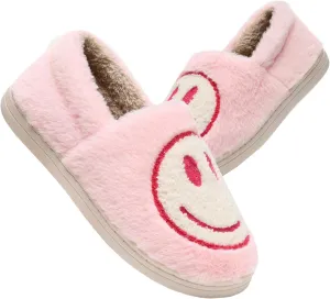Kids Smile Face Slippers for Boys Girls, Cute Plush Fuzzy Toddler Infant Happy Face Slippers, Indoor Outdoor Non-slip Robber Sole with Memory Foam Warm Pillow House Shoes