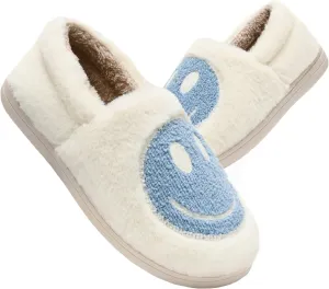 Kids Smile Face Slippers for Boys Girls, Cute Plush Fuzzy Toddler Infant Happy Face Slippers, Indoor Outdoor Non-slip Robber Sole with Memory Foam Warm Pillow House Shoes