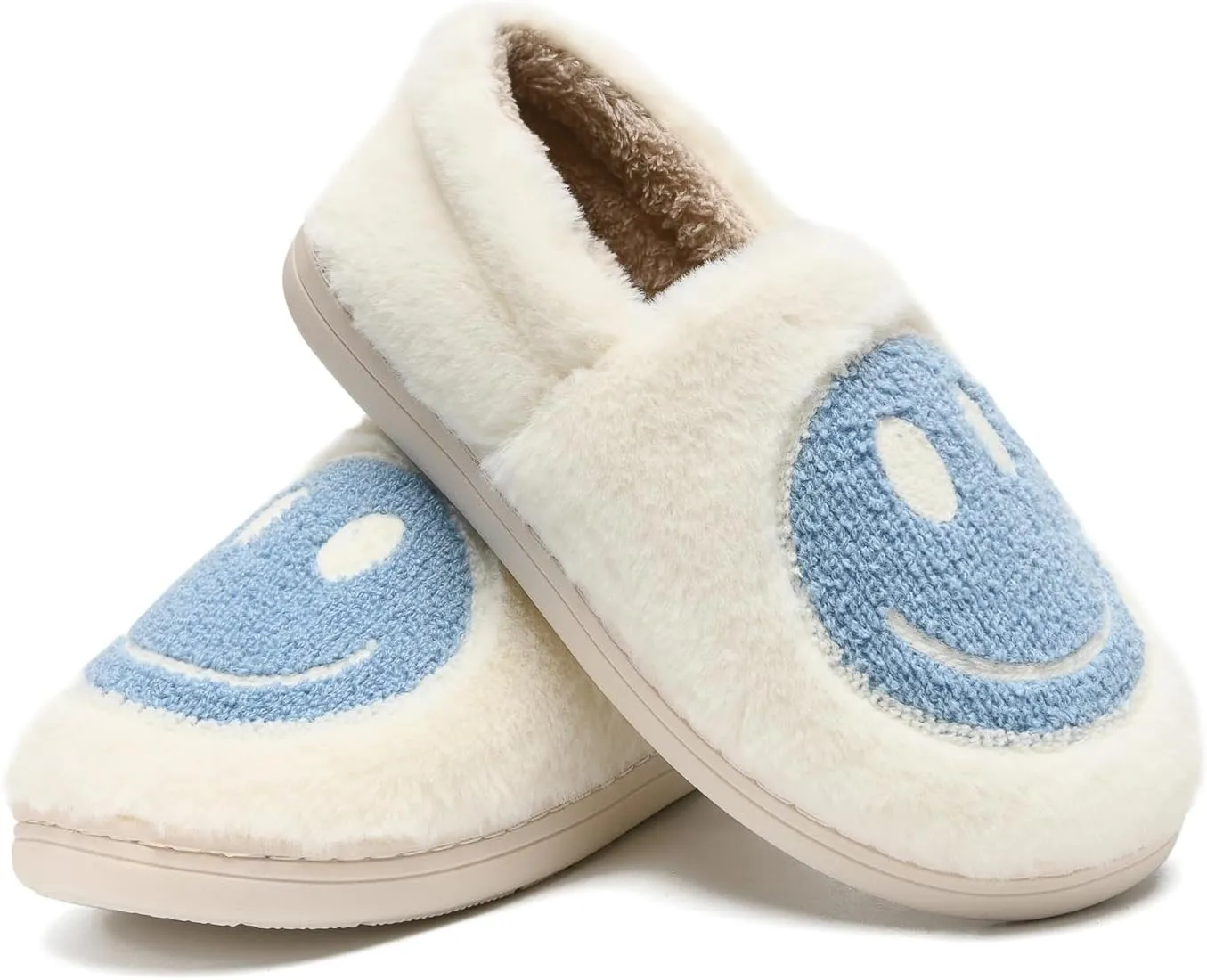 Kids Smile Face Slippers for Boys Girls, Cute Plush Fuzzy Toddler Infant Happy Face Slippers, Indoor Outdoor Non-slip Robber Sole with Memory Foam Warm Pillow House Shoes