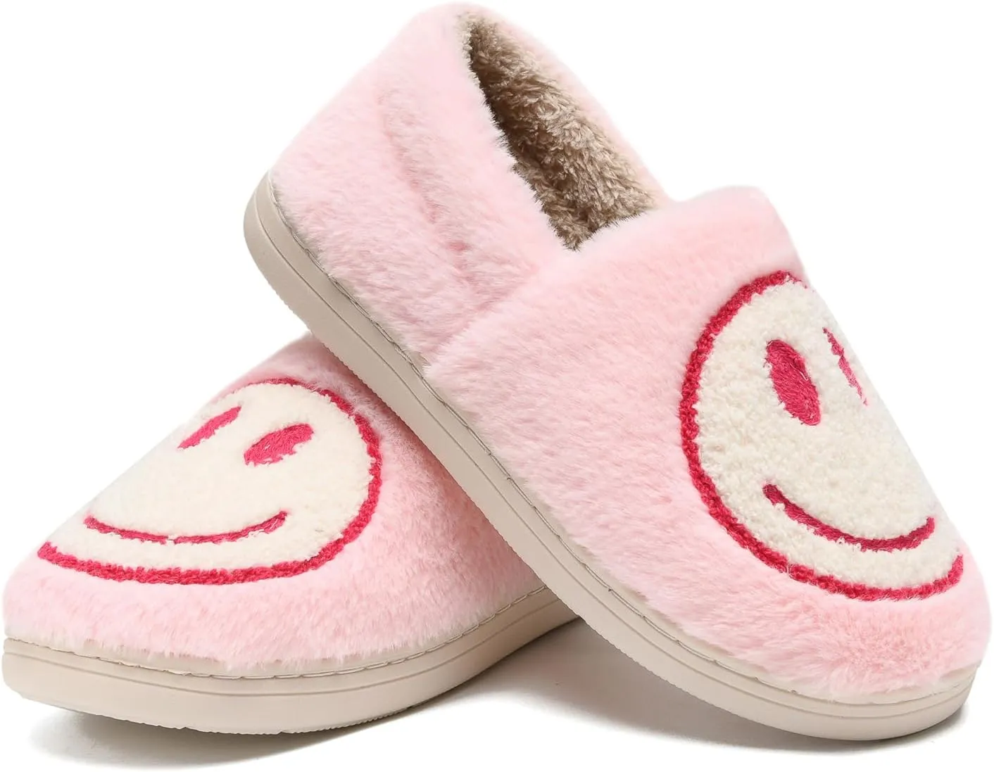 Kids Smile Face Slippers for Boys Girls, Cute Plush Fuzzy Toddler Infant Happy Face Slippers, Indoor Outdoor Non-slip Robber Sole with Memory Foam Warm Pillow House Shoes