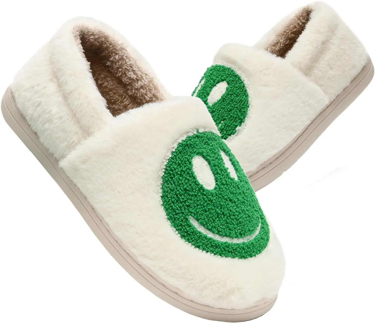 Kids Smile Face Slippers for Boys Girls, Cute Plush Fuzzy Toddler Infant Happy Face Slippers, Indoor Outdoor Non-slip Robber Sole with Memory Foam Warm Pillow House Shoes