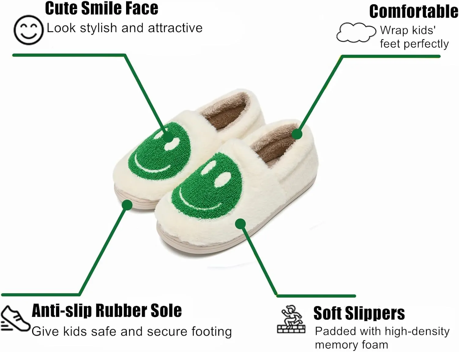 Kids Smile Face Slippers for Boys Girls, Cute Plush Fuzzy Toddler Infant Happy Face Slippers, Indoor Outdoor Non-slip Robber Sole with Memory Foam Warm Pillow House Shoes