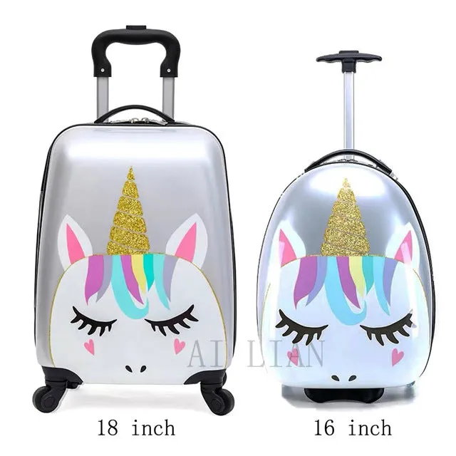 kids travel suitcase on wheels Cartoon rolling luggage