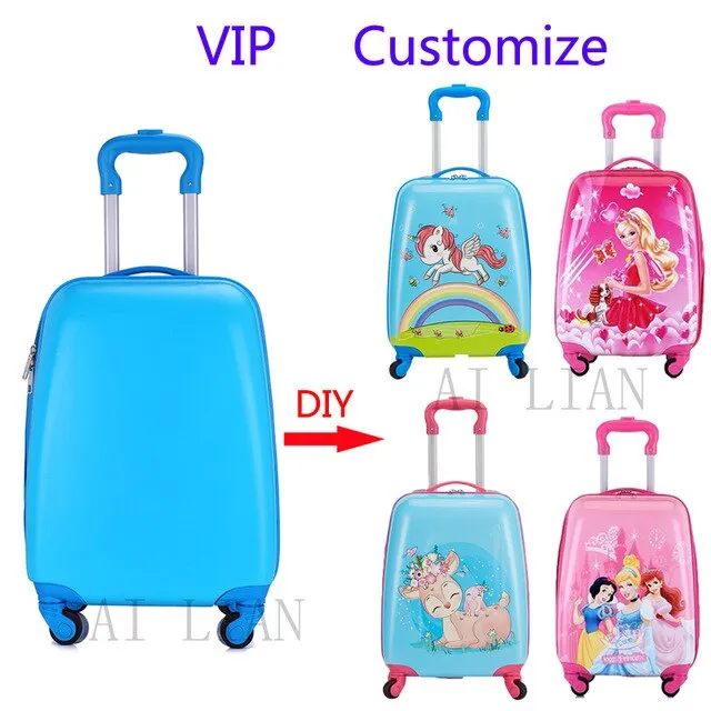 kids travel suitcase on wheels Cartoon rolling luggage