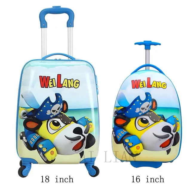 kids travel suitcase on wheels Cartoon rolling luggage