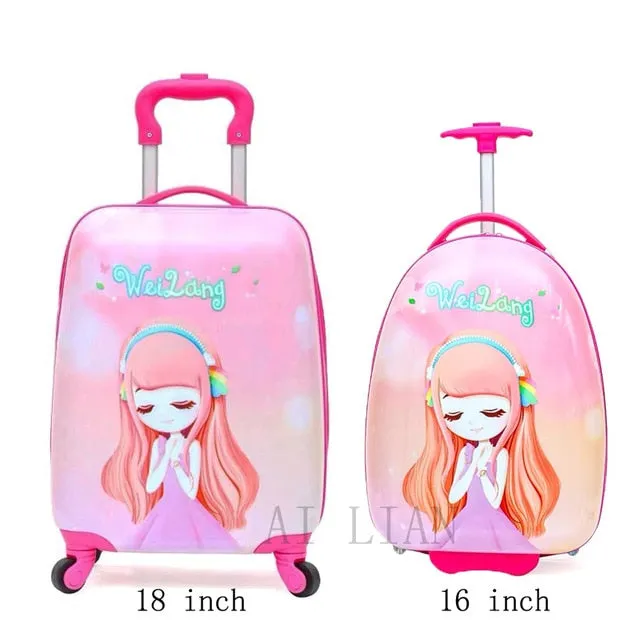 kids travel suitcase on wheels Cartoon rolling luggage