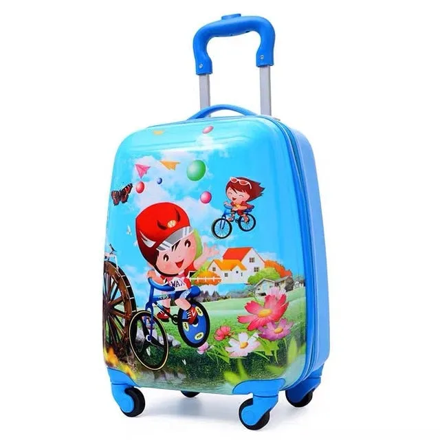 kids travel suitcase on wheels Cartoon rolling luggage