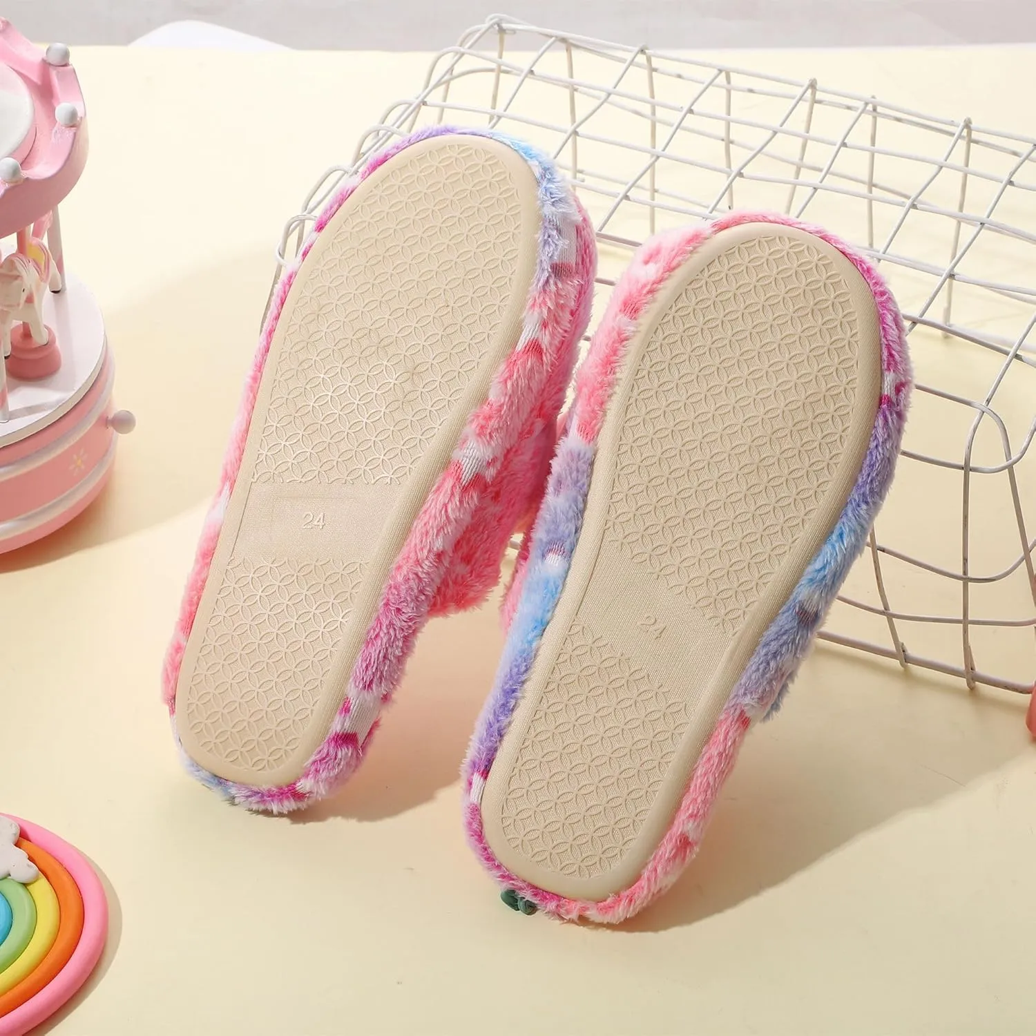 Kids Unicorn Slippers for Boys Girls Toddler Fuzzy Slippers Children House Slippers with Anti Slip Soles Glow in the Dark