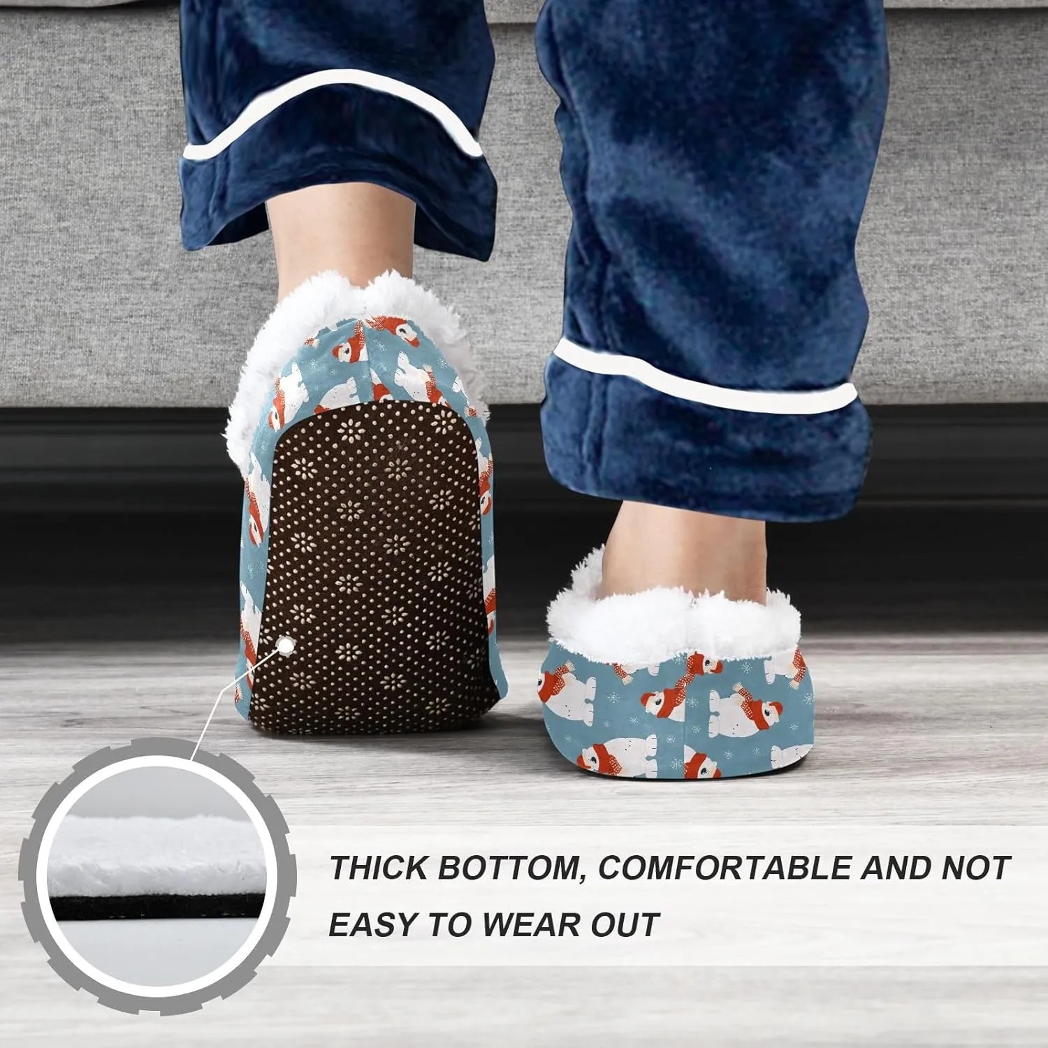 Kids Winter Slippers Cartoon Polar Bear Winter Snowflakes Warm Soft Non Slip House Slippers for Boys Girls Indoor