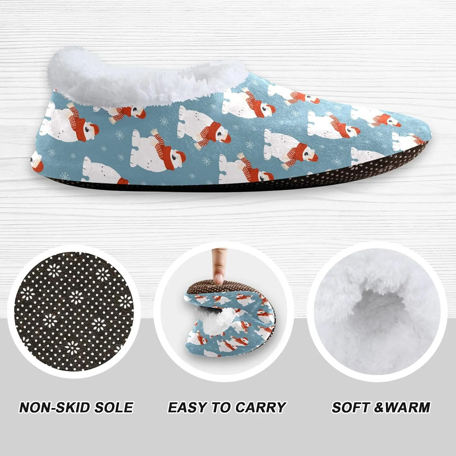 Kids Winter Slippers Cartoon Polar Bear Winter Snowflakes Warm Soft Non Slip House Slippers for Boys Girls Indoor