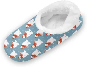 Kids Winter Slippers Cartoon Polar Bear Winter Snowflakes Warm Soft Non Slip House Slippers for Boys Girls Indoor
