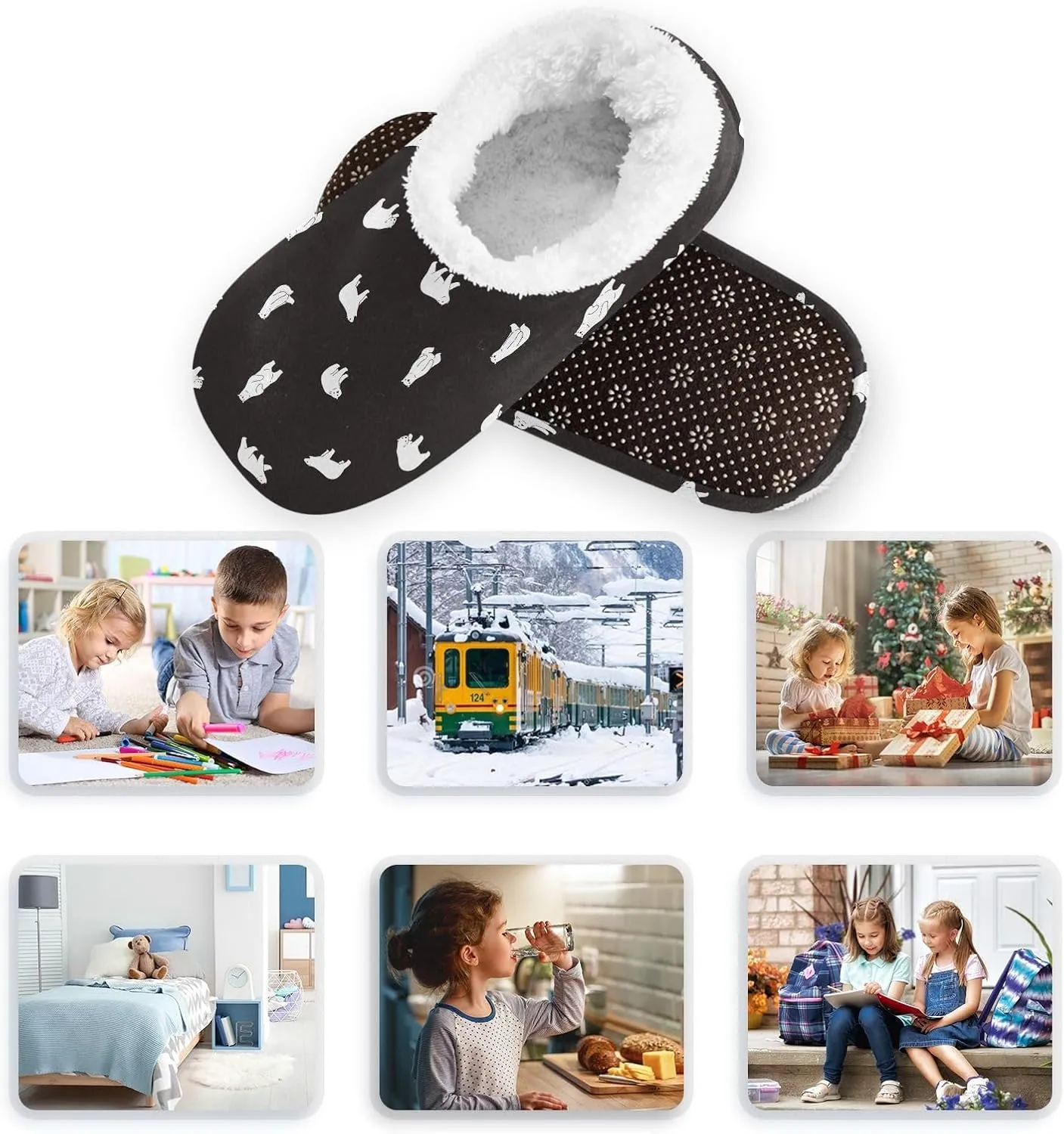 Kids Winter Slippers for Boys Girls Polar Bear Cartoon Animal Warm Soft Non Slip House Slippers Children Indoor
