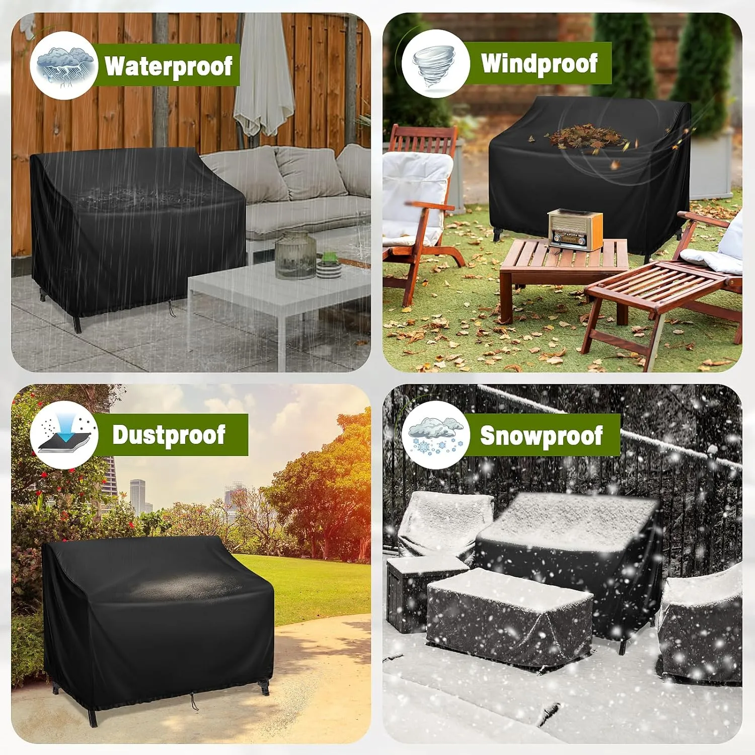 Kingling Outdoor Bench Covers, Patio Loveseats Cover Waterproof Bench Covers for Outdoor Furniture Glider Chair Sofa Cover, 48" W x 29" D x 36" H Black