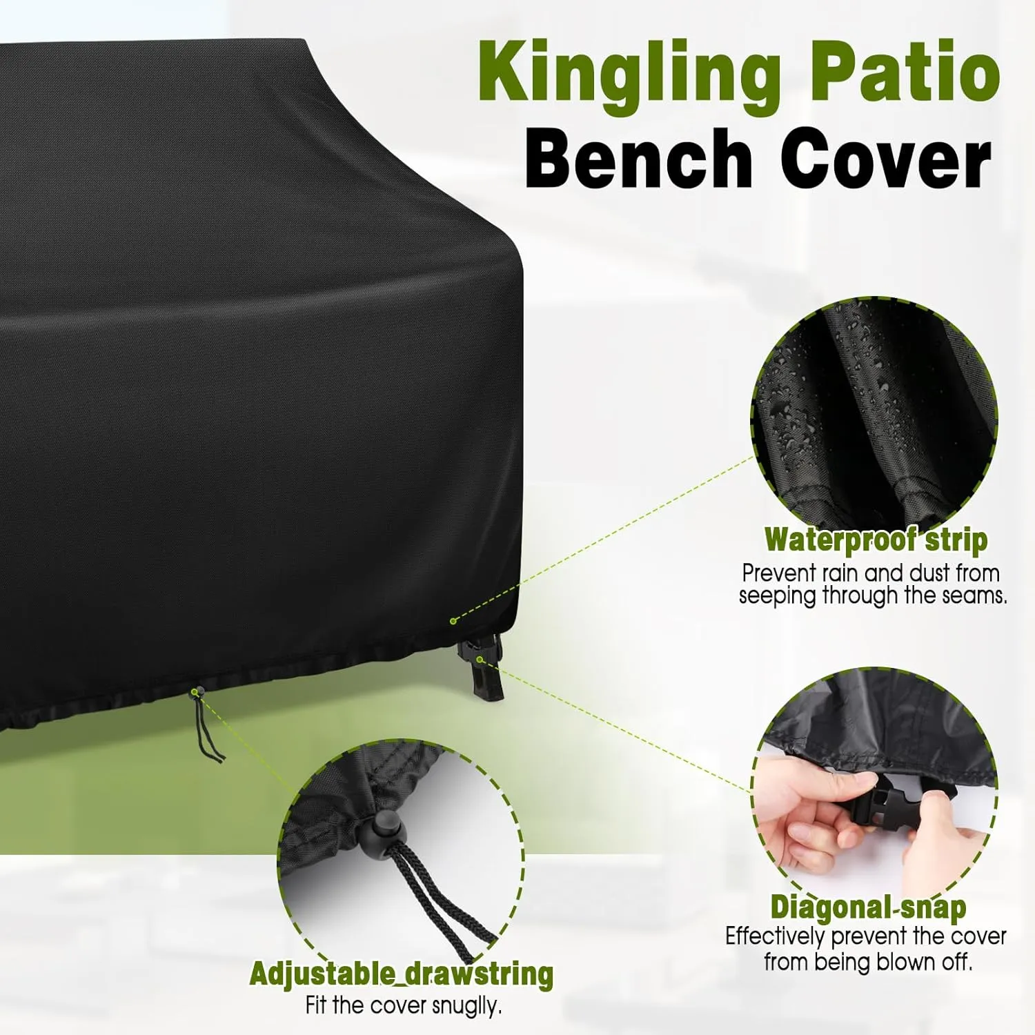 Kingling Outdoor Bench Covers, Patio Loveseats Cover Waterproof Bench Covers for Outdoor Furniture Glider Chair Sofa Cover, 48" W x 29" D x 36" H Black