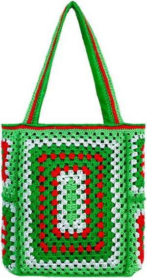 Knitted Shouder Bags for Women Crochet Handbag Colorful Summer Totes Oversized Woven Top Handle Purse