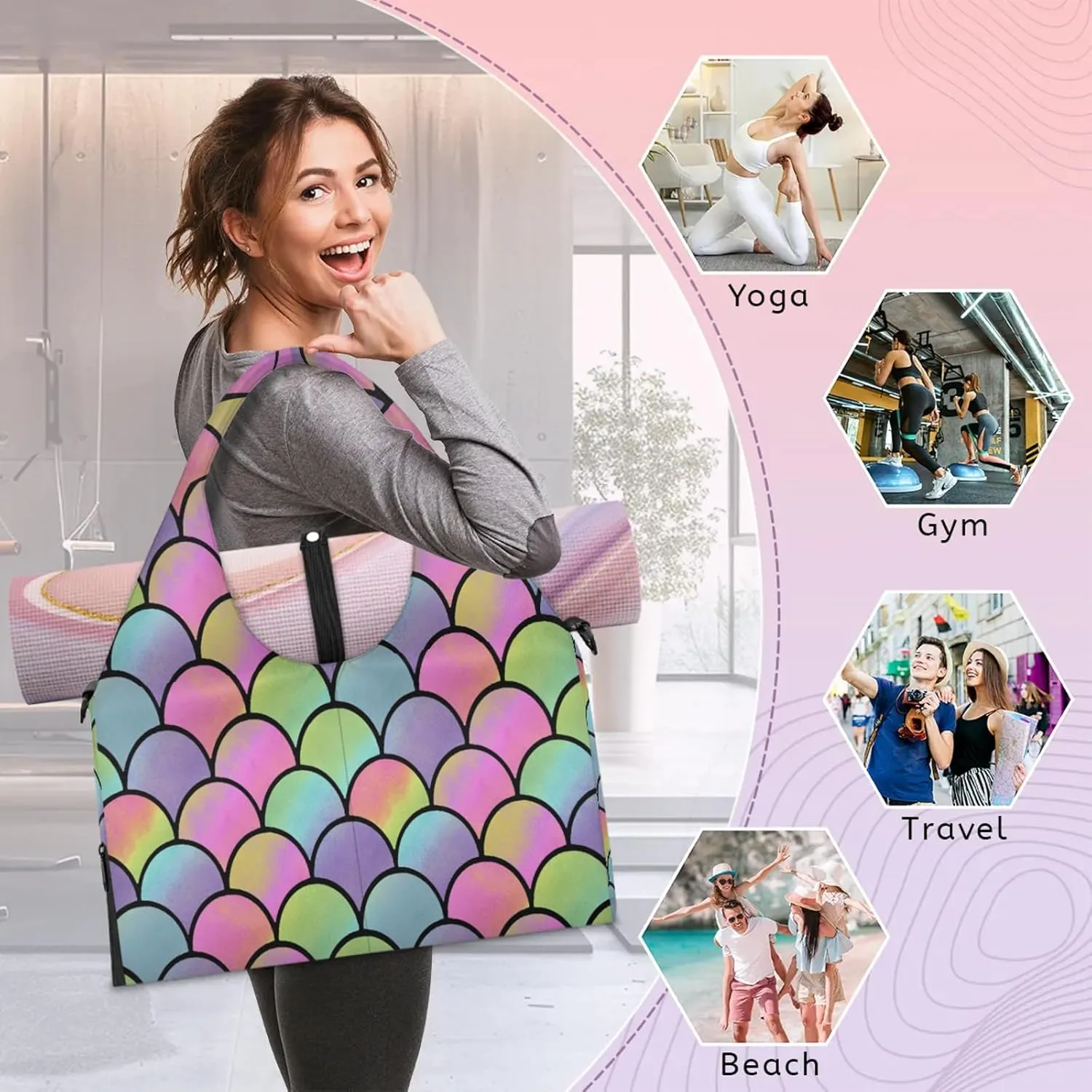 KOBLEN Yoga Gym Bags for Women Duffel Bag with Shoe Compartment and Yoga Mat Portable Weekender Bags for Pilates Travel Offices Workout Beach