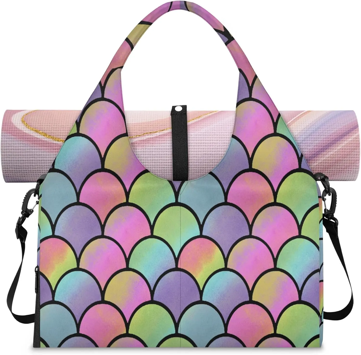 KOBLEN Yoga Gym Bags for Women Duffel Bag with Shoe Compartment and Yoga Mat Portable Weekender Bags for Pilates Travel Offices Workout Beach