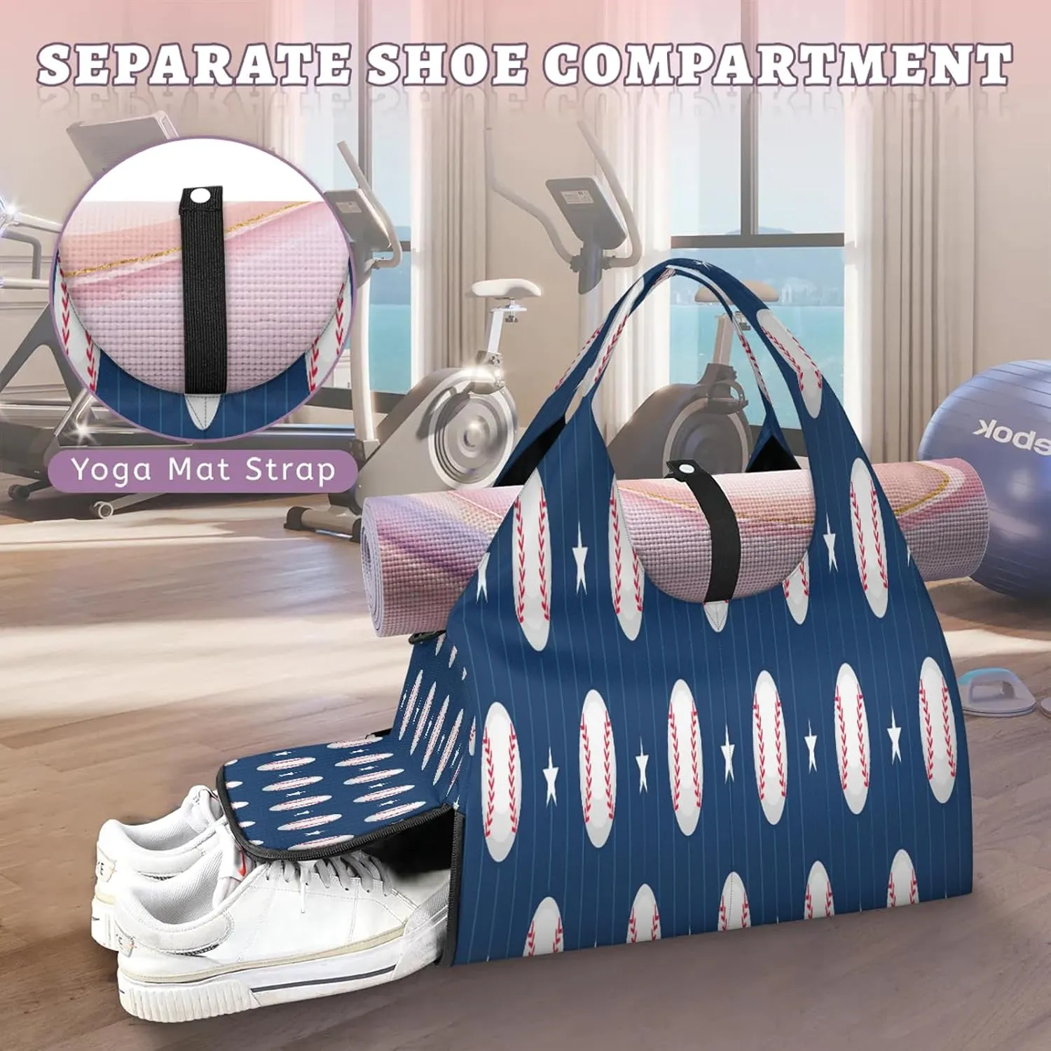 KOBLEN Yoga Gym Bags for Women Duffel Bag with Shoe Compartment and Yoga Mat Portable Weekender Bags for Pilates Travel Offices Workout Beach