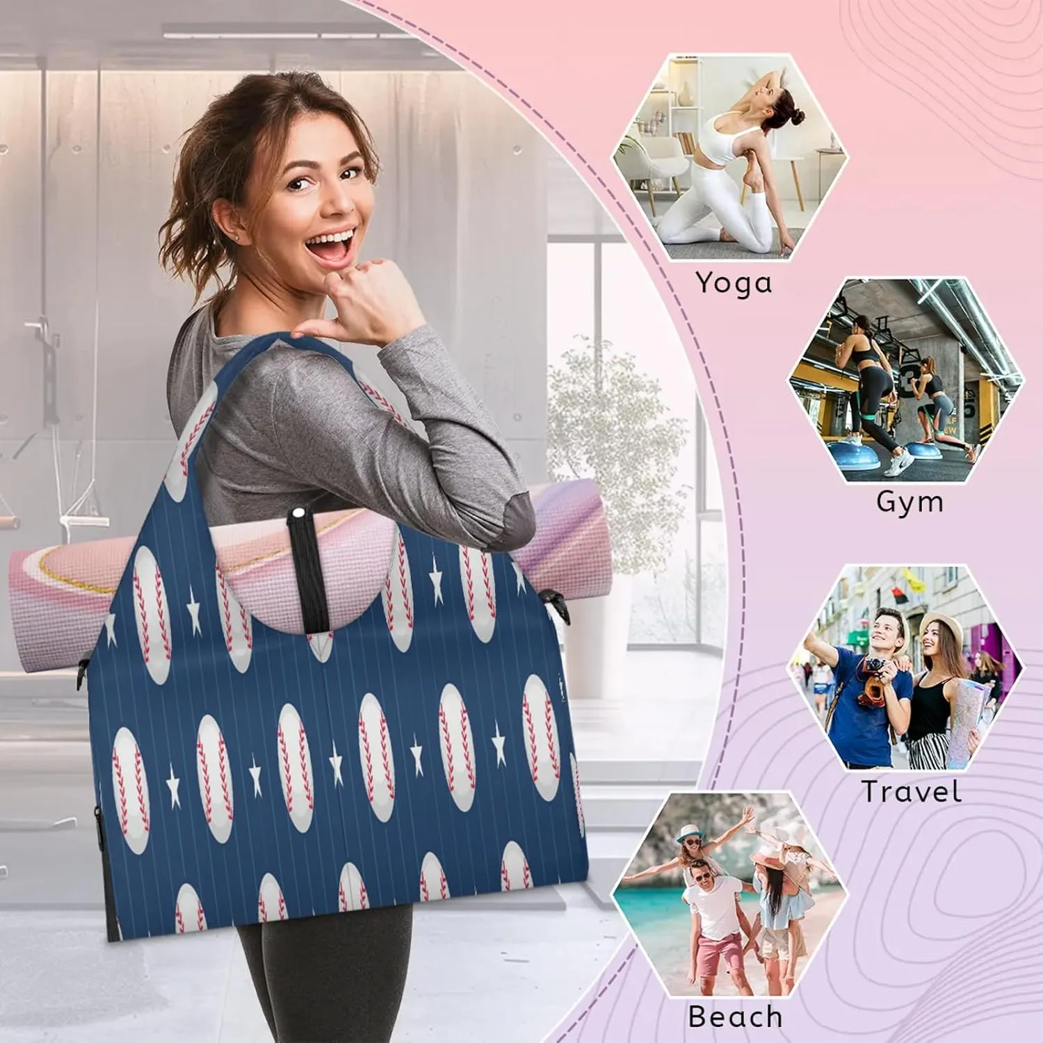 KOBLEN Yoga Gym Bags for Women Duffel Bag with Shoe Compartment and Yoga Mat Portable Weekender Bags for Pilates Travel Offices Workout Beach