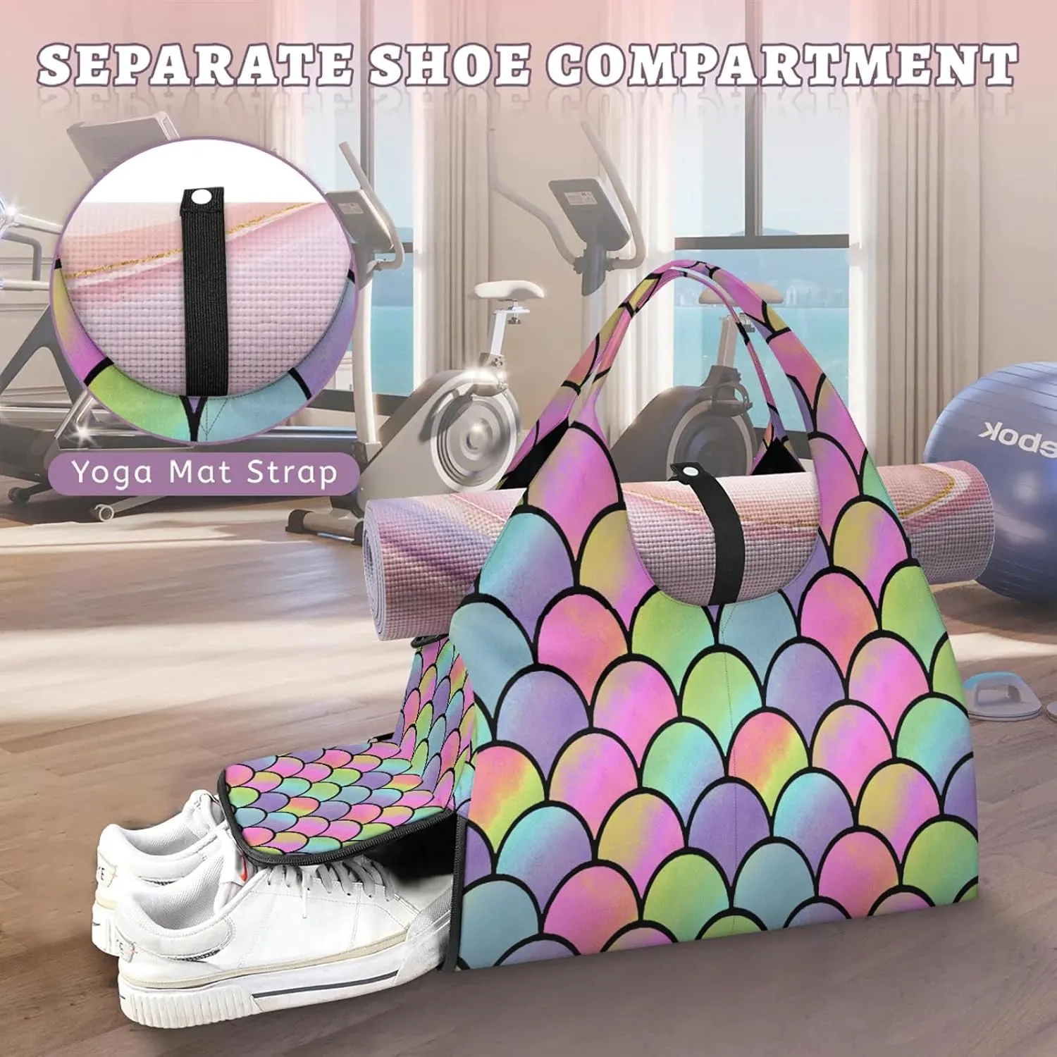 KOBLEN Yoga Gym Bags for Women Duffel Bag with Shoe Compartment and Yoga Mat Portable Weekender Bags for Pilates Travel Offices Workout Beach