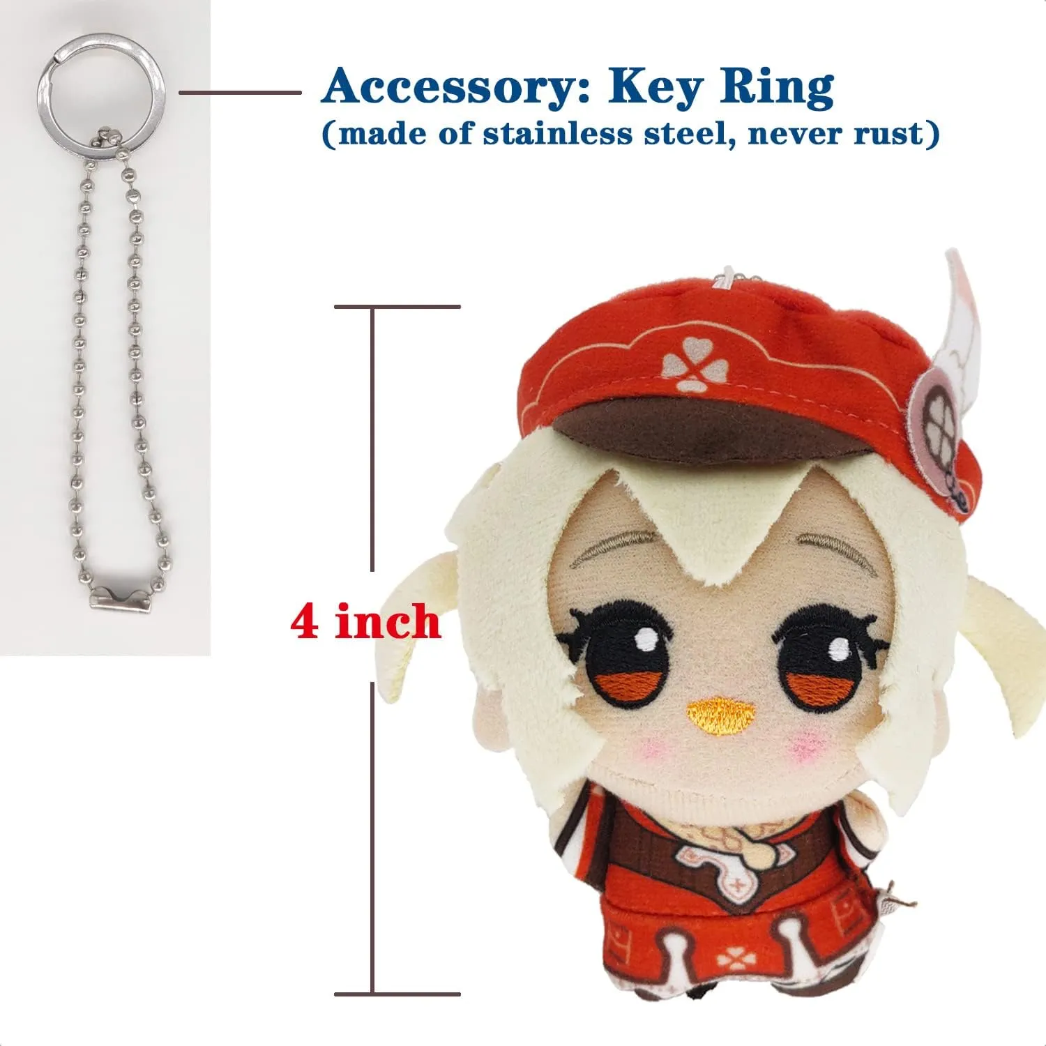 KOOLIYA Small Size Genshin Impact Figure Plush Doll - Klee (4 inch), Keychain Anime Figure Soft Stuffed Gift for Game Fans (Klee)
