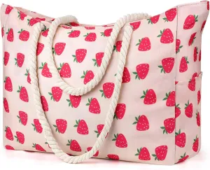 KPX Large Beach Bags Pool Bag, Zippered Beach Tote Bags, Cute Girls Oversized Swim GymBags for Travel,