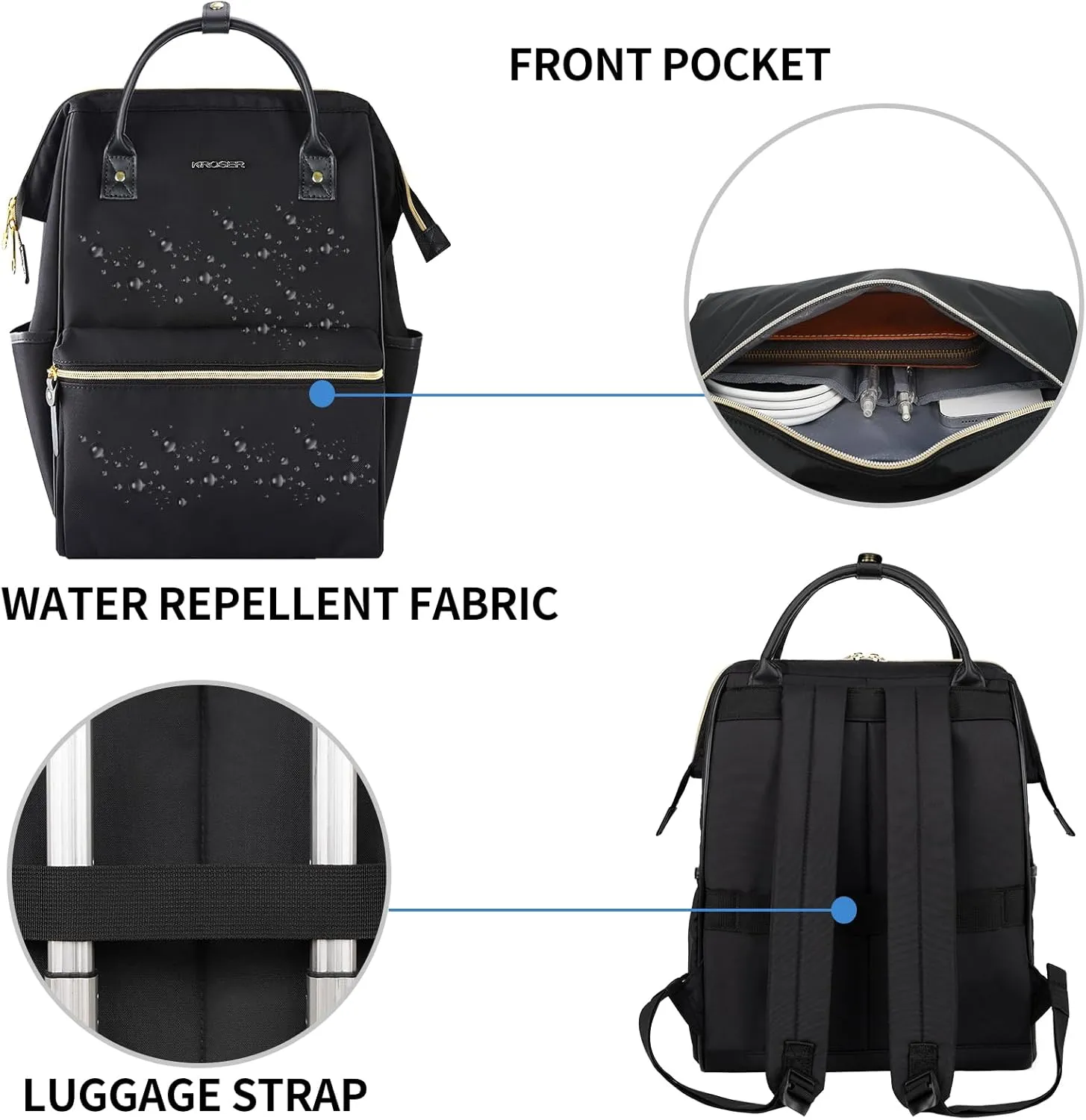 KROSER Laptop Backpack 17" Stylish Backpack Water Repellent College Casual Daypack with USB Port Travel Business Work Bag for Men/Women-Black