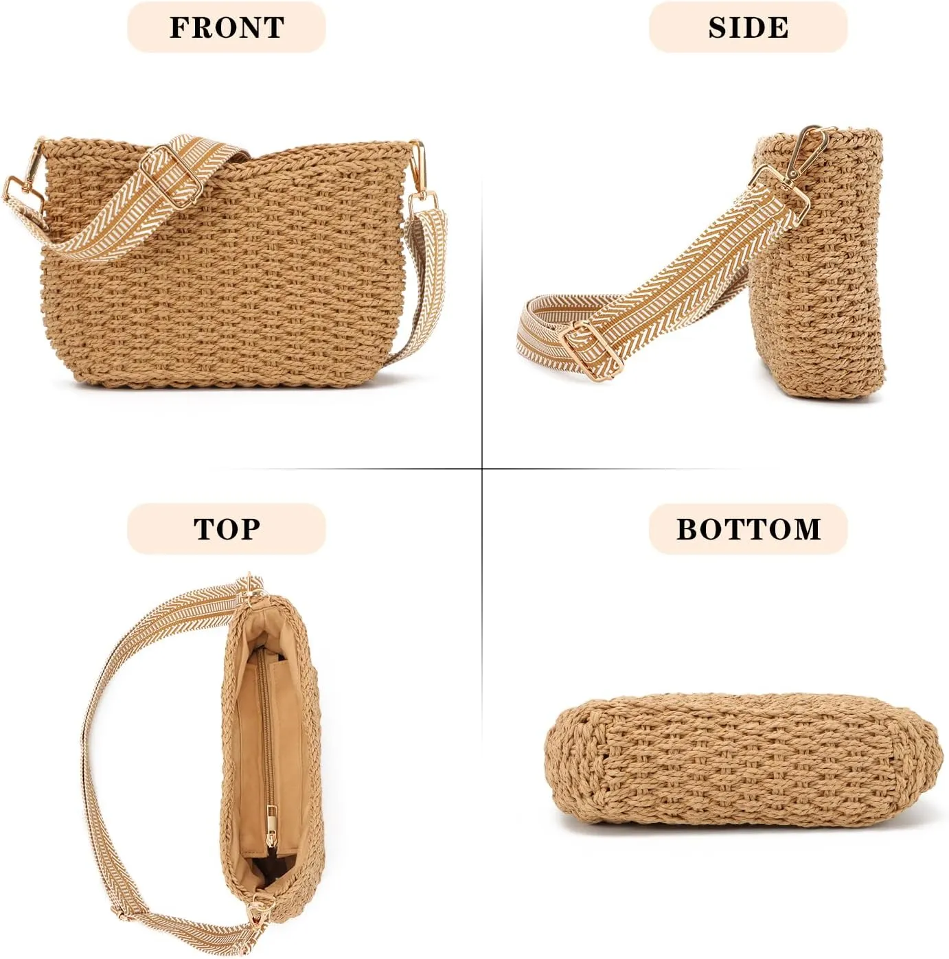 KUANG! Straw Woven Shoulder Bag for Women Summer Beach Tote Bag Crossbody Handbag Satchel Chain Purse