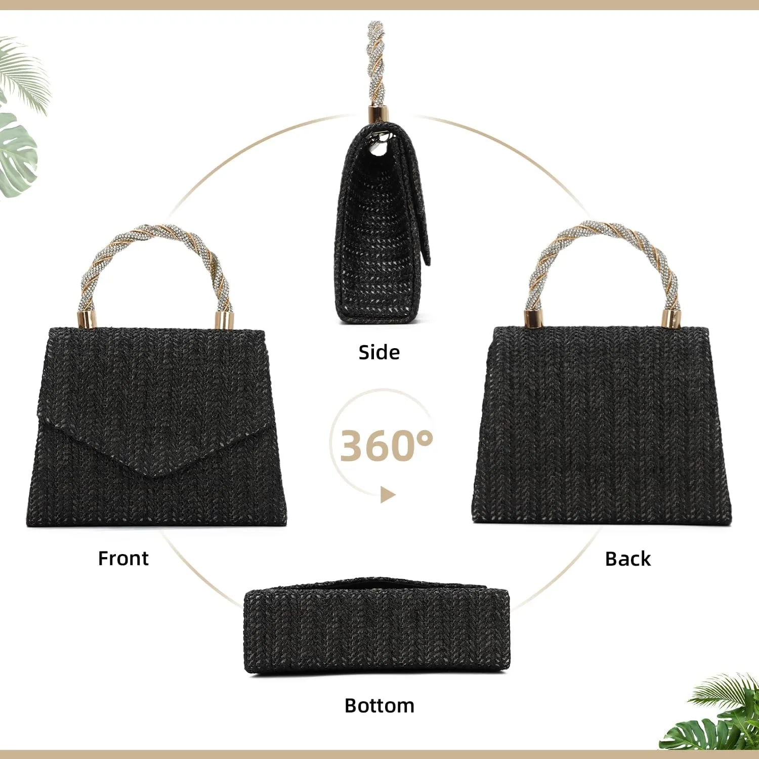 KUANG! Summer Straw Purse for Women Woven Straw Clutch Handbag Shoulder Evening Purse Party Beach Tote Bag