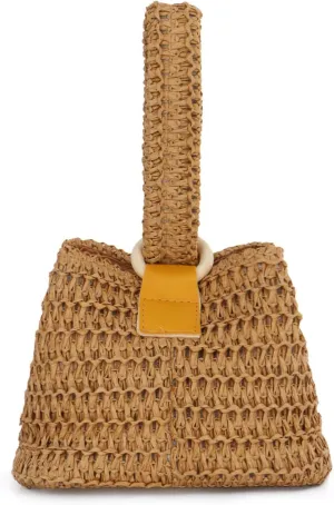 KUANG! Women's Straw Clutch Handbag Loop Knot Purse Bucket Handbag Wristlet Small Tote Chain Bag 2025 Summer Beach Woven Bag