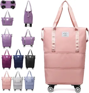 Kulken Beente Pepepo Travel Bag With Wheels, folding bag with wheels foldable & Women, Ideal for Business Trips & Long Travel (Pink)