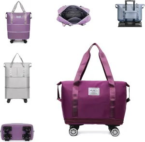 Kulken Travel Bag with Wheels, Large Capacity Three-Layer Expandable Foldable Travel Package - Universal Wheel Removable, Kulken Luggage with Dry and Wet Separation Layer (D-Purple)