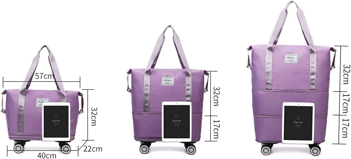 Kulken Travel Bag with Wheels, Large Capacity Three-Layer Expandable Foldable Travel Package - Universal Wheel Removable, Kulken Luggage with Dry and Wet Separation Layer (D-Purple)