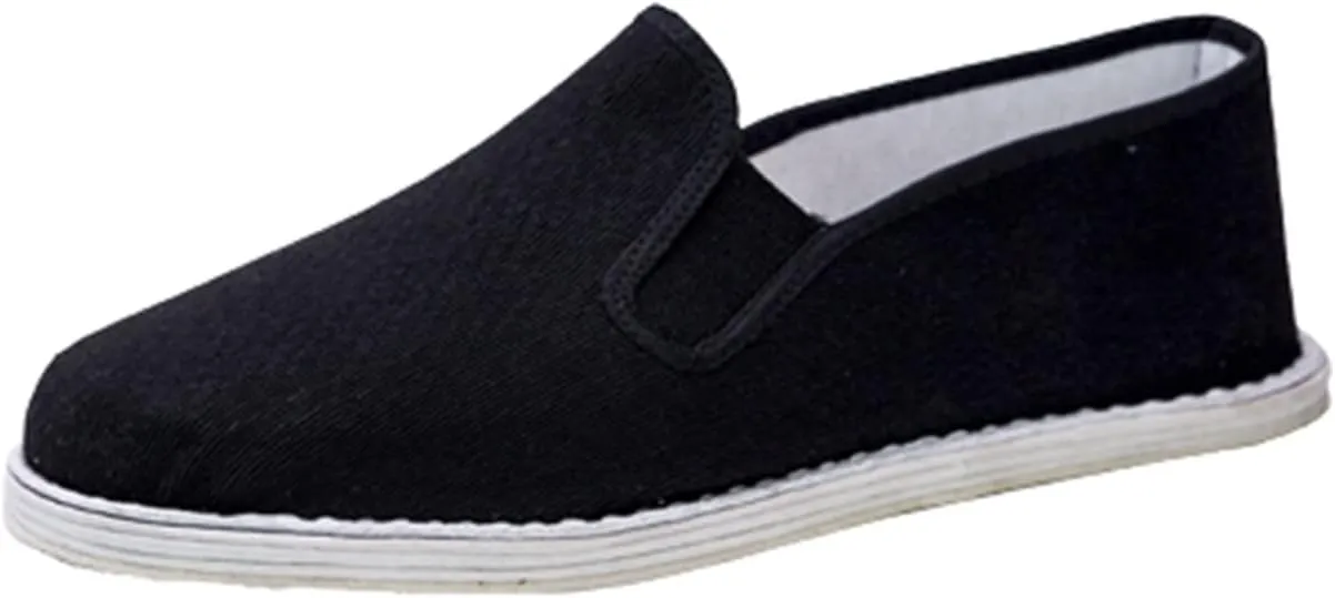 Kung Fu Tai Chi Shoes, Mens Old Beijing Martial Art Kung Fu Tai Chi Canvas Slip On Shoes, Outdoor Fashion Breathable Rubber Sole, for Taekwondo, Indoor and Outdoor Wear, Strong Grip