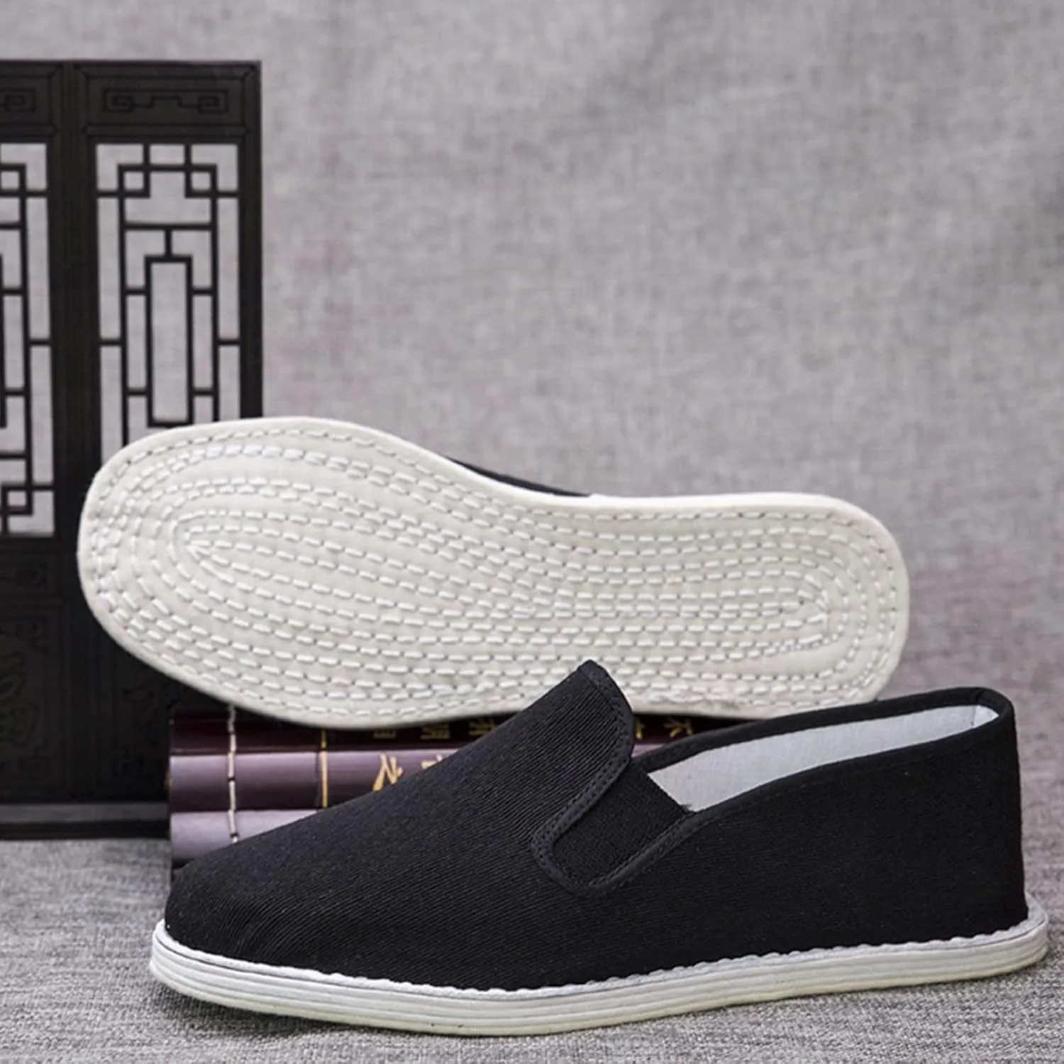 Kung Fu Tai Chi Shoes, Mens Old Beijing Martial Art Kung Fu Tai Chi Canvas Slip On Shoes, Outdoor Fashion Breathable Rubber Sole, for Taekwondo, Indoor and Outdoor Wear, Strong Grip