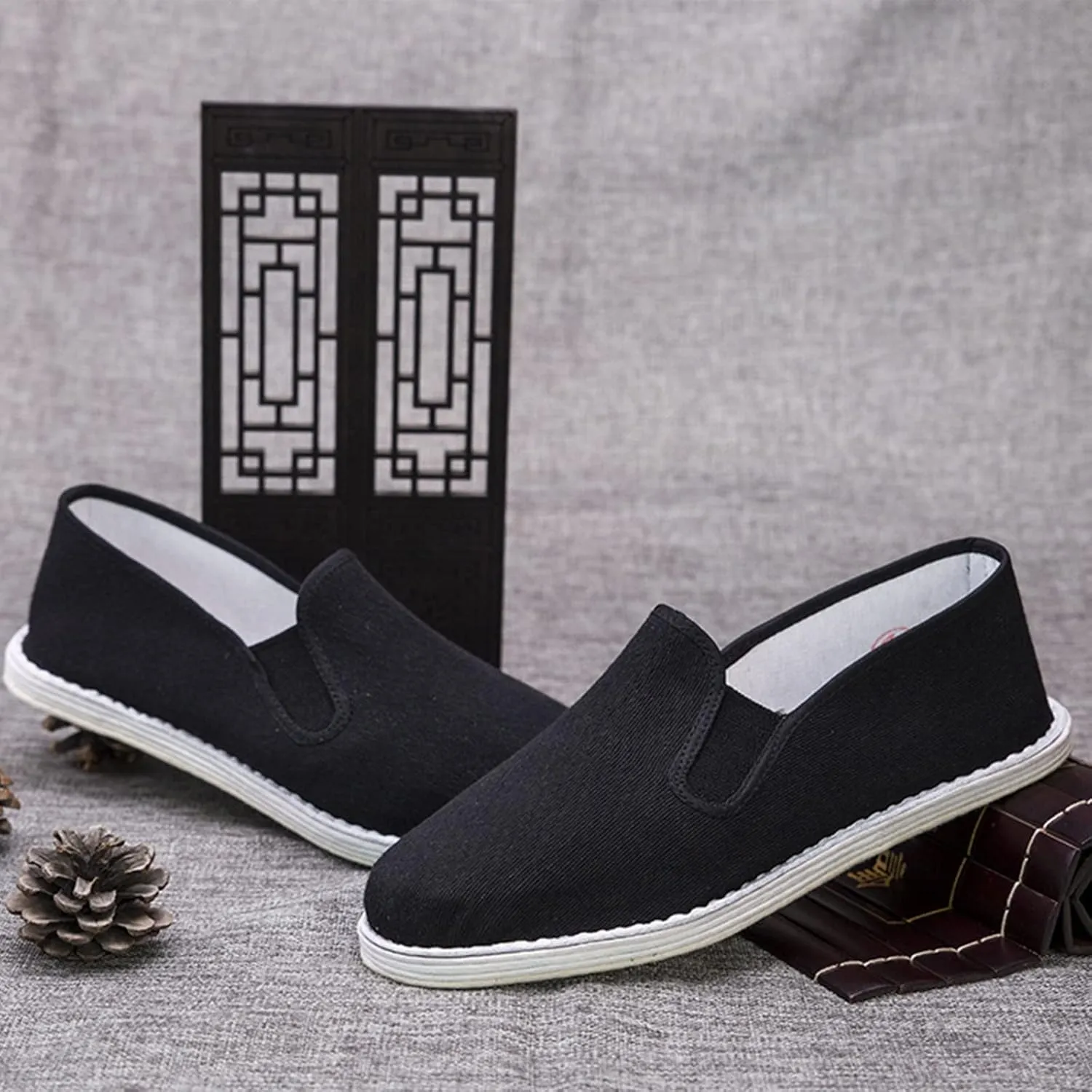 Kung Fu Tai Chi Shoes, Mens Old Beijing Martial Art Kung Fu Tai Chi Canvas Slip On Shoes, Outdoor Fashion Breathable Rubber Sole, for Taekwondo, Indoor and Outdoor Wear, Strong Grip