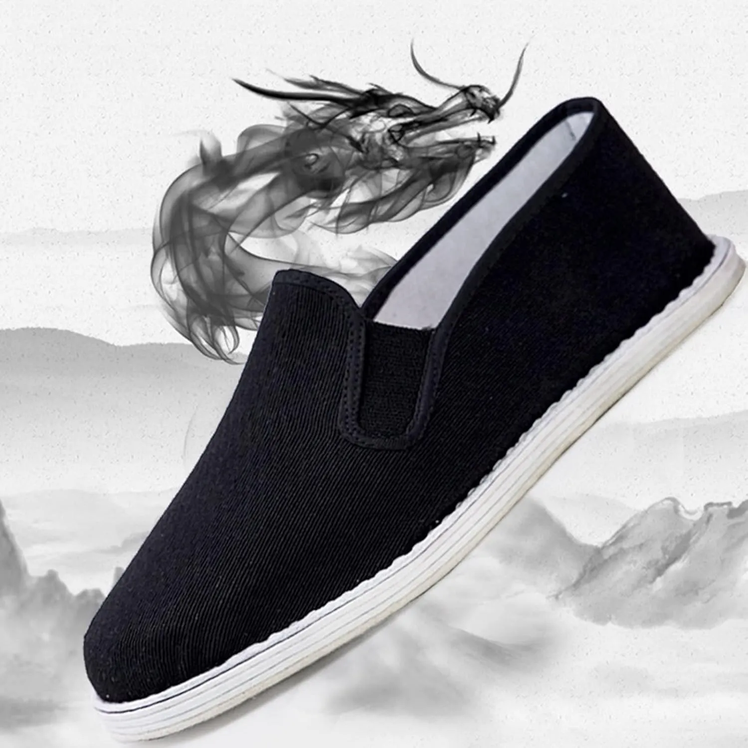 Kung Fu Tai Chi Shoes, Mens Old Beijing Martial Art Kung Fu Tai Chi Canvas Slip On Shoes, Outdoor Fashion Breathable Rubber Sole, for Taekwondo, Indoor and Outdoor Wear, Strong Grip