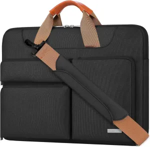 Lacdo 15.6 Inch 360° Protective Laptop Shoulder Bag Sleeve Case Compatible With 15.6" Acer Aspire, Predator, Dell Inspiron, Asus ZenBook 15 VivoBook, HP Pavilion, IdeaPad, ThinkPad Computer Bag,Black