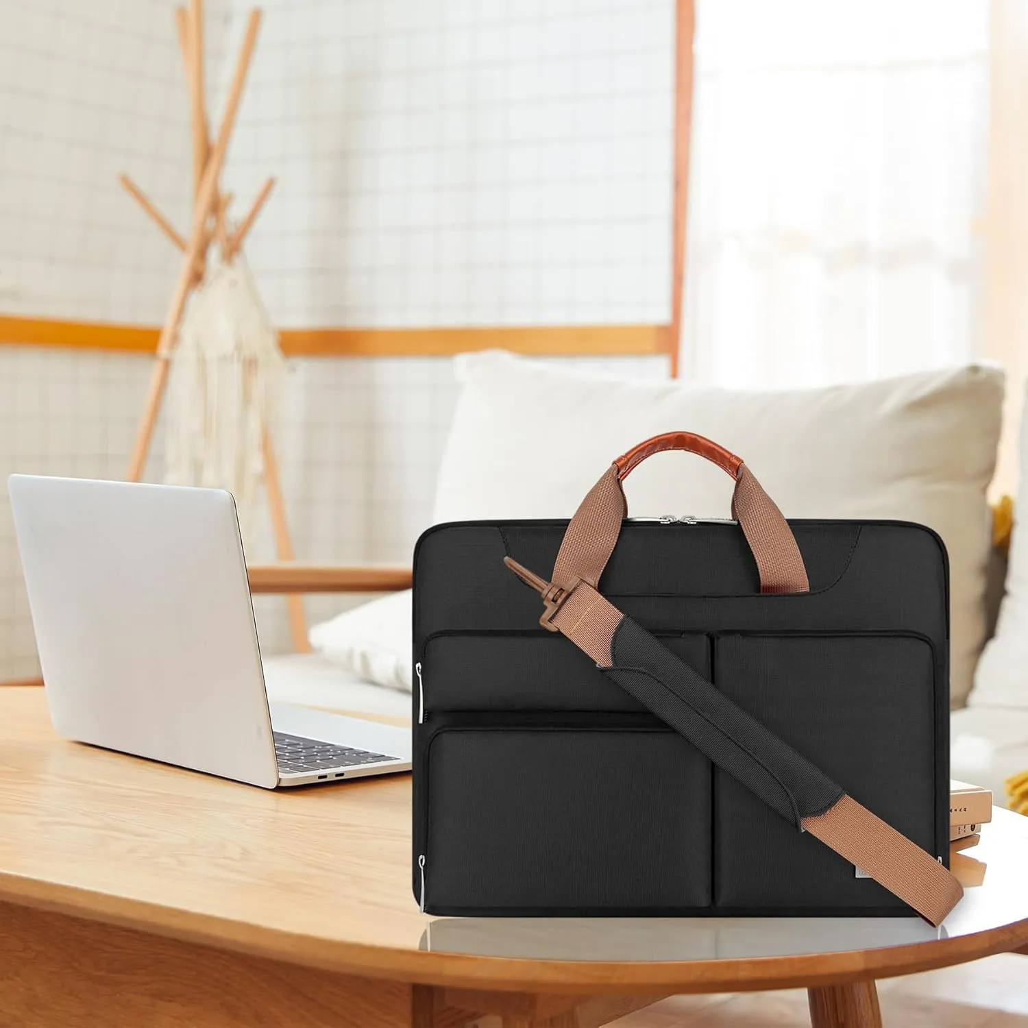 Lacdo 15.6 Inch 360° Protective Laptop Shoulder Bag Sleeve Case Compatible With 15.6" Acer Aspire, Predator, Dell Inspiron, Asus ZenBook 15 VivoBook, HP Pavilion, IdeaPad, ThinkPad Computer Bag,Black