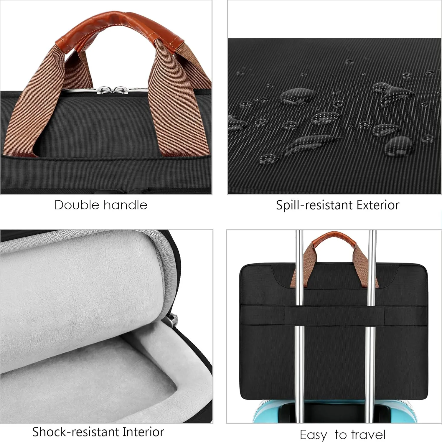 Lacdo 15.6 Inch 360° Protective Laptop Shoulder Bag Sleeve Case Compatible With 15.6" Acer Aspire, Predator, Dell Inspiron, Asus ZenBook 15 VivoBook, HP Pavilion, IdeaPad, ThinkPad Computer Bag,Black