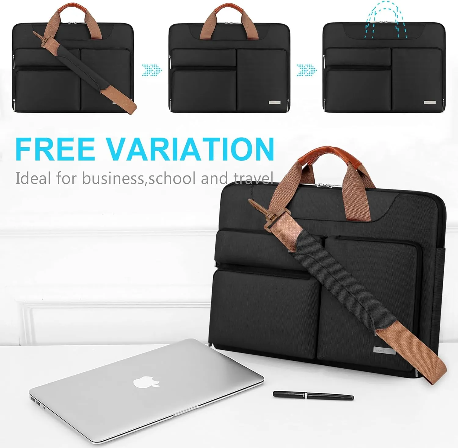 Lacdo 360° Protective Laptop Shoulder Bag for 13 inch New MacBook Air M4 A3240 2025, M3 A3113, M2 A2681, M1 A2337 A2179 A1932 2024-2018 | 13 inch MacBook Pro M2 M1 A2338 A2251 A2289 Computer Bag,Black