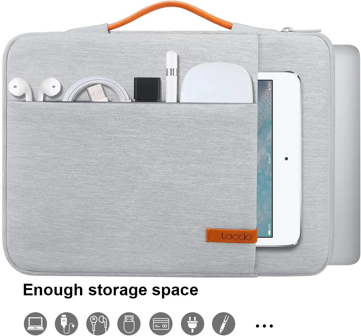 Lacdo 360° Protective Laptop Sleeve Case for 13 inch New MacBook Air M4 A3240 2025, M3 A3113, M2 A2681, M1 A2337 | 13" MacBook Pro M2/M1 A2338 A2251 | 13" iPad Air M3 / iPad Pro M4 Computer Bag, Gray