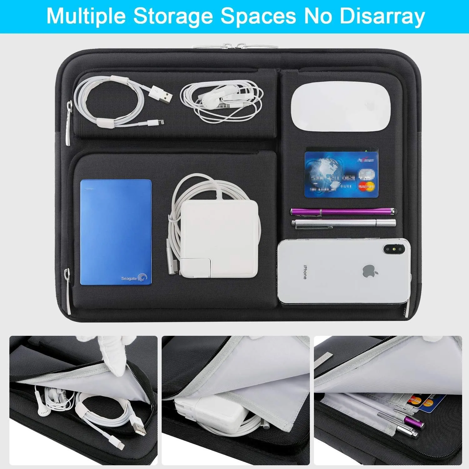 Lacdo 360° Protective Laptop Sleeve Case for 15.6 Inch Acer Aspire 5, E 15, Predator Helios 300, Flagship/ASUS VivoBook 15 / Dell Inspiron 15 / Lenovo Ideapad 330 / Pavilion 15, Computer Bag, Black