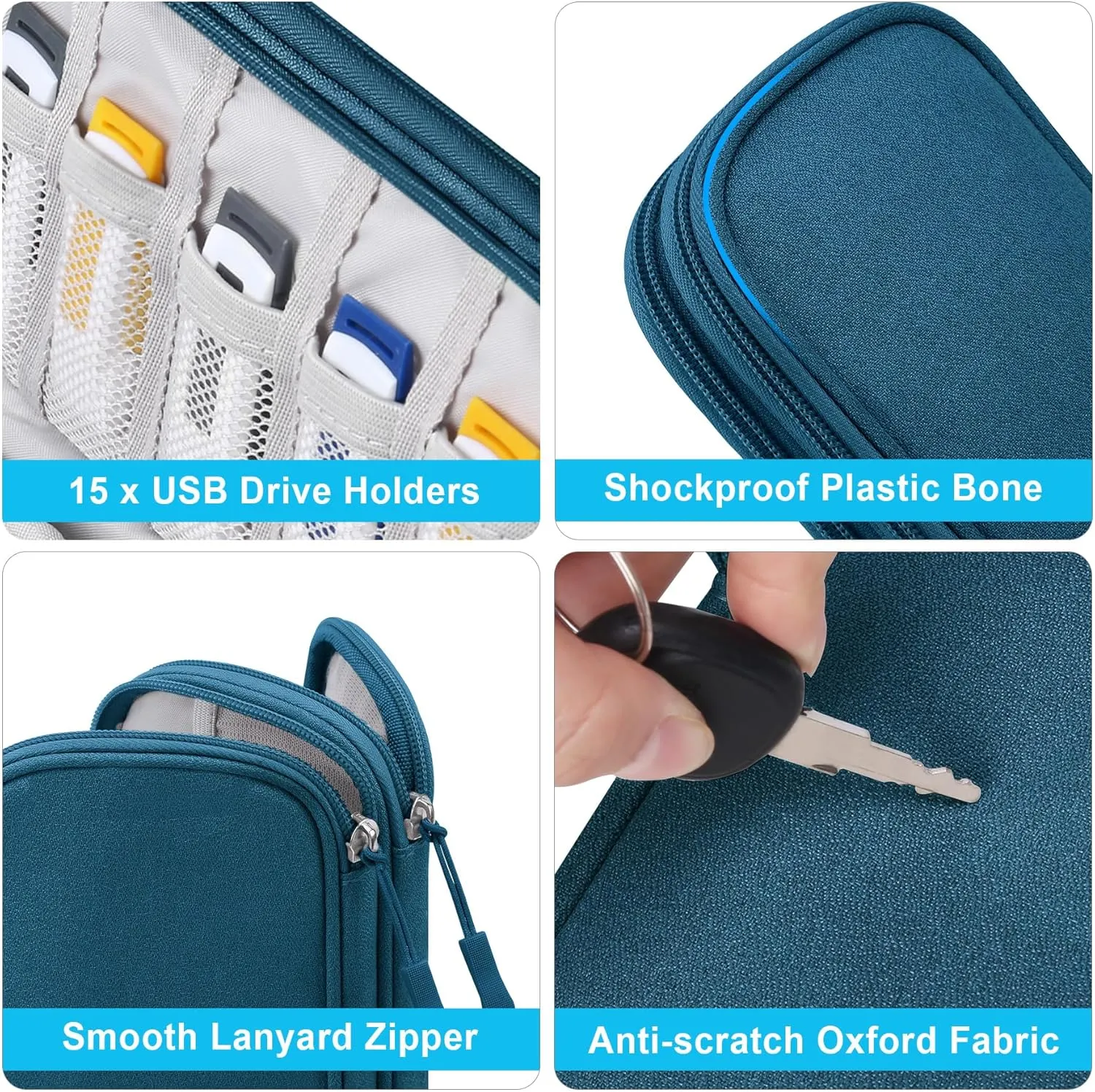 Lacdo USB Flash Drive Case Thumb Drive Holder Case Organizer Portable Electronic Accessories Storage Bag for SanDisk/SamData/Samsung USB Flash Drives Jump Drive Memory Stick, Cable, Medium Size-Green