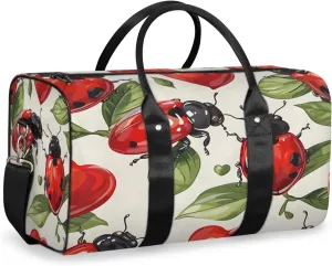 Ladybugs Travel Duffle Bag, Sports Gym Bags for Women Men, Carry On Weekender Overnight Bag, Red Black Ladybugs Workout Hospital Airplane Trips Bag