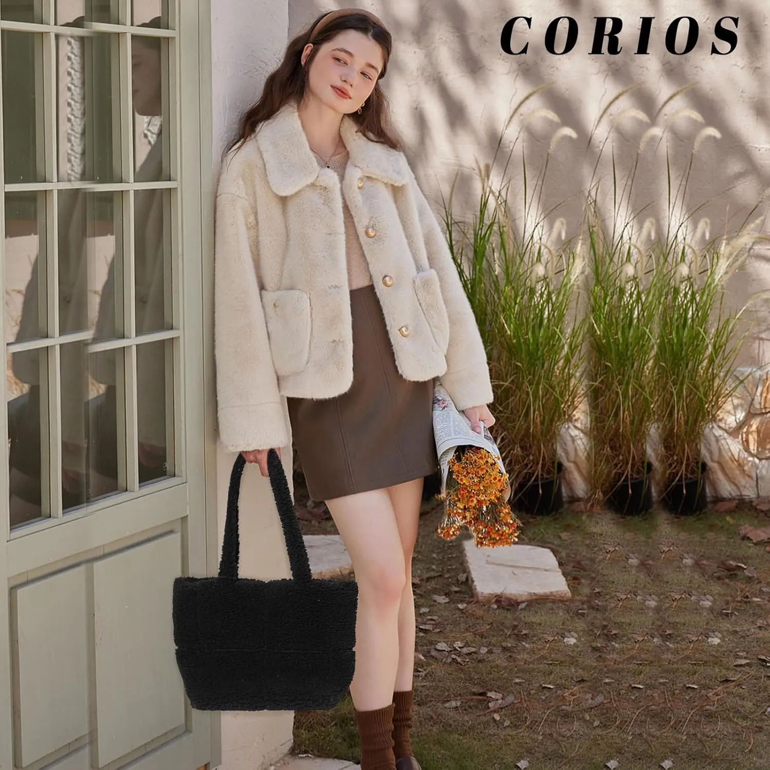 Lamb Wool Handbag for Women Soft Plush Shoulder Bag Fluffy Tote Bag Furry Top Handle Bag Cute Fuzzy Hobo Bag