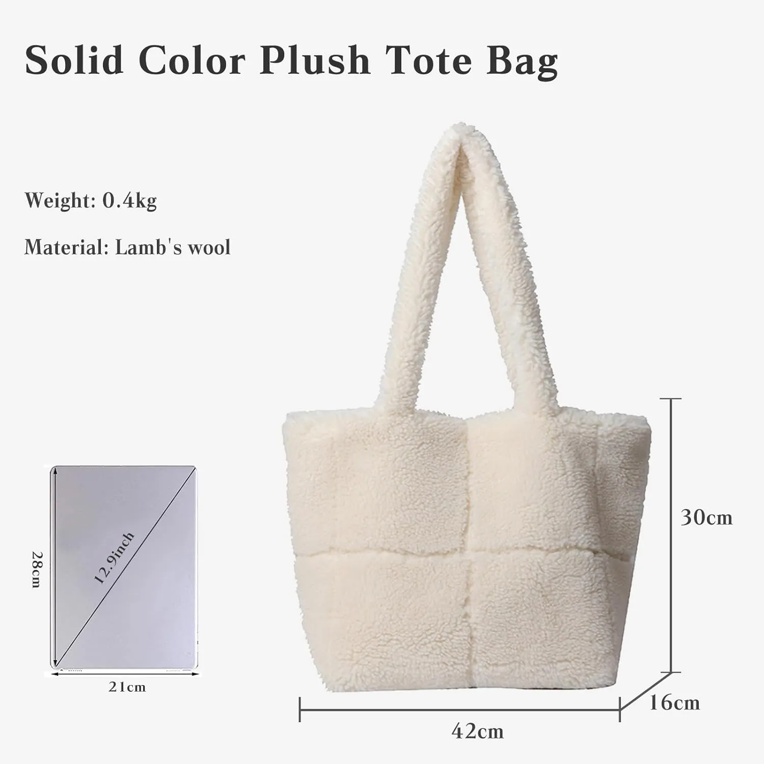Lamb Wool Handbag for Women Soft Plush Shoulder Bag Fluffy Tote Bag Furry Top Handle Bag Cute Fuzzy Hobo Bag