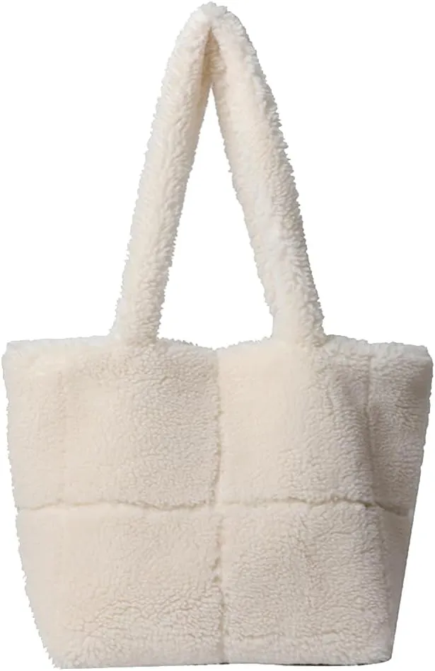 Lamb Wool Handbag for Women Soft Plush Shoulder Bag Fluffy Tote Bag Furry Top Handle Bag Cute Fuzzy Hobo Bag