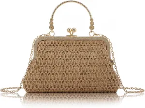 Lanpet Straw Clutch Purses for Women, Summer Evening Handbags, Woven Beach Shoulder Handbags for Party, Prom, Wedding